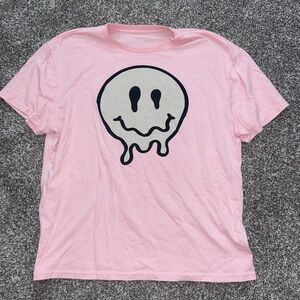 SOLD Smiley face drip pink shirt Size XL